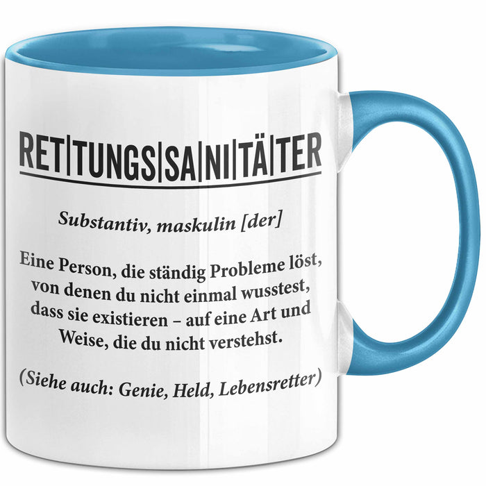 Rettungsdienst Notfallsanitäter Tasse Geschenk Lustige Geschenkidee Spruch Definition Rettungssanitäter Blau Trendation