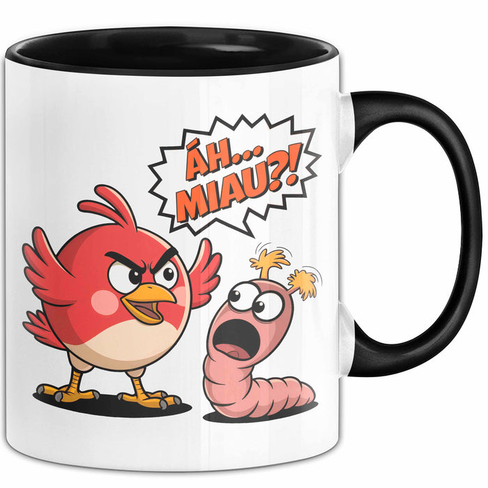 Regenwurm Vogel Tasse Geschenk Lustige Geschenkidee Spruch Ääh Miau Schwarz Trendation