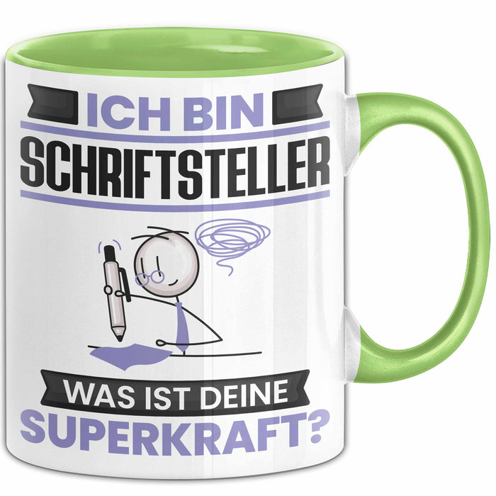 Schriftsteller Tasse Geschenk für Schriftsteller Geburtstag Lustiger Spruch Kaffee-Becher Was Ist Deine Superkraft Grün Trendation