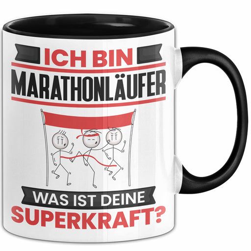 Marathonläufer Tasse Geschenk für Marathonläufer Geburtstag Lustiger Spruch Kaffee-Becher Was Ist Deine Superkraft Schwarz Trendation
