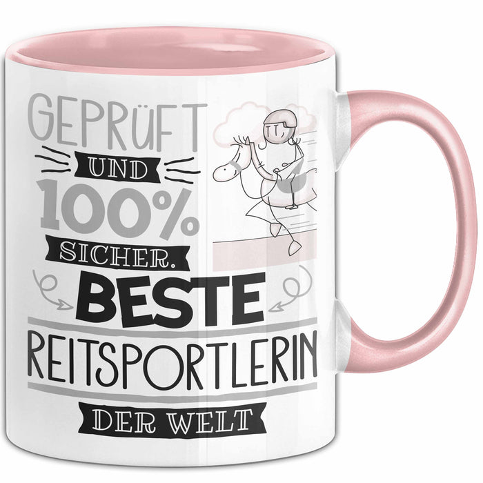 Beste Reitsportlerin Der Welt Tasse Geschenk für Eine Reitsportlerin Geprüft Und Sicher Geschenkidee Geburtstag Weihnachten Rosa Trendation