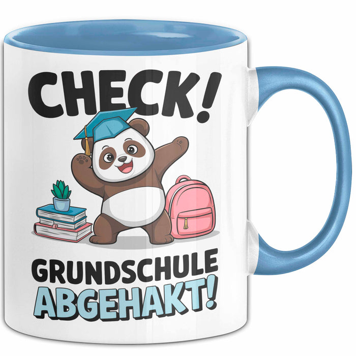 Grundschule Abschied Tasse Becher Geschenk Lustige Geschenkidee Spruch Check Grundschule Abgehakt Blau Trendation