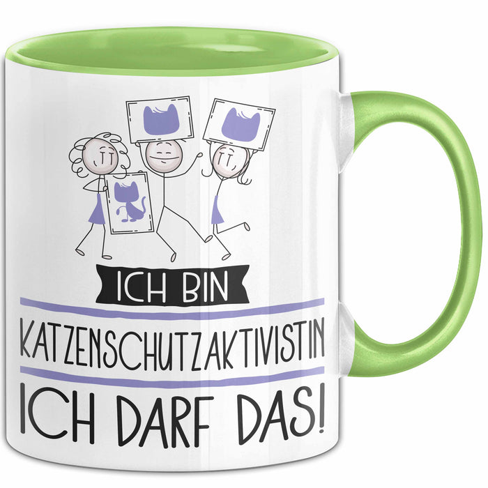 Geschenk für Katzenschutzaktivistin Tasse Lustige Geschenkidee Geburtstag Ich Bin Katzenschutzaktivistin Ich Darf Das Grün Trendation