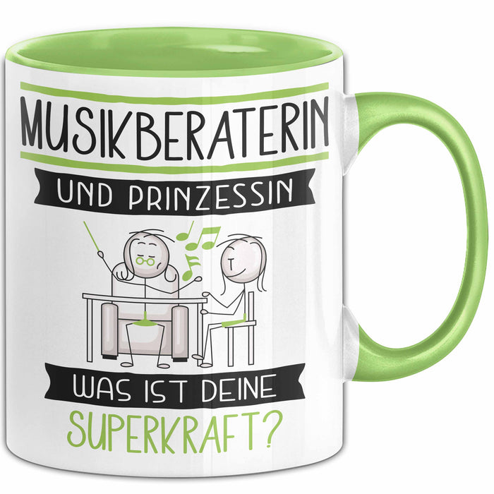 Musikberaterin Und Prinzessin Tasse Geschenk Für Eine Musikberaterin Geburtstag Was Ist Deine Superkraft Grün Trendation