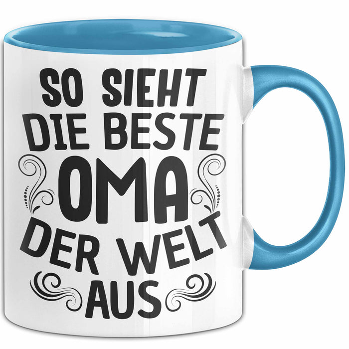 Oma Tasse Geschenk So Sieht Die Beste Oma Der Welt Aus Muttertag Blau Trendation
