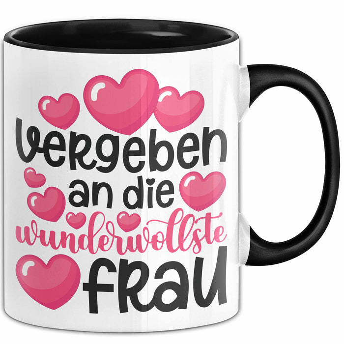 Valentinstag Tasse "Vergeben an die wundervollste Frau" Geschenkidee Schwarz Trendation