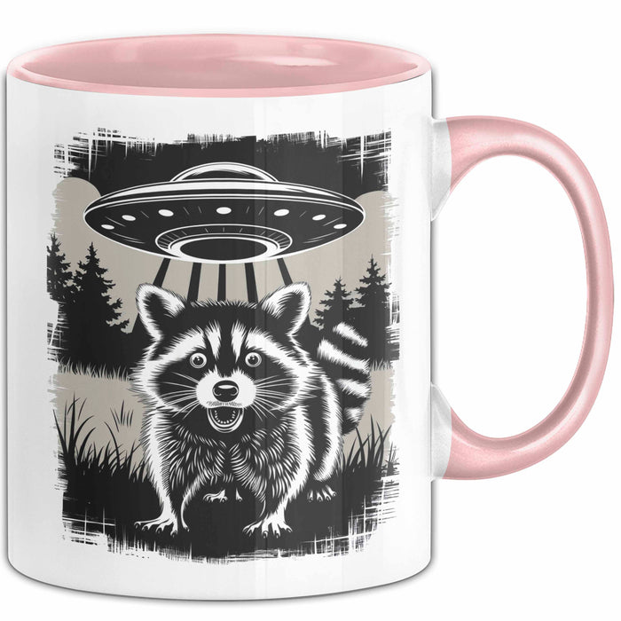 Waschbär Tierliebhaber UFO Alien Tasse Geschenk Lustige Geschenkidee Spruch Rosa Trendation