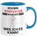 Stiefvater Geschenk Tasse Lustiger Spruch Ich Bin Stiefvater Warum Weil Ich Es Kann Geschenkidee Bester Stiefvater Geburtstag Kaffee-Becher Blau Trendation