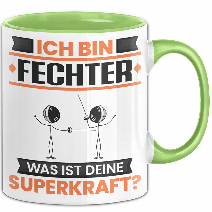 Fechter Tasse Geschenk für Fechter Geburtstag Lustiger Spruch Kaffee-Becher Was Ist Deine Superkraft Grün Trendation