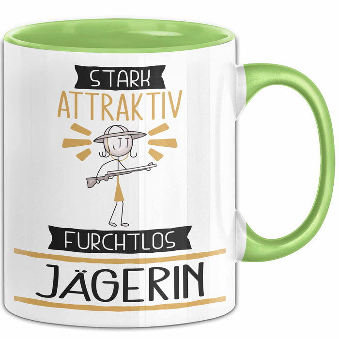 Jägerin Tasse Geschenk Becher Stark Attraktiv Furchtlos Jägerin Lustige Geschenkidee Grün Trendation
