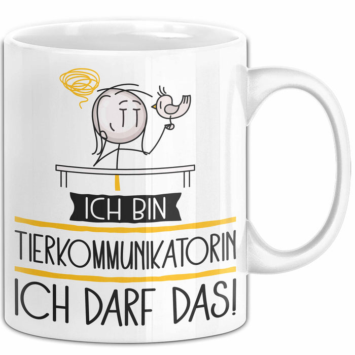 Geschenk für Tierkommunikatorin Tasse Lustige Geschenkidee Geburtstag Ich Bin Tierkommunikatorin Ich Darf Das Weiß Trendation