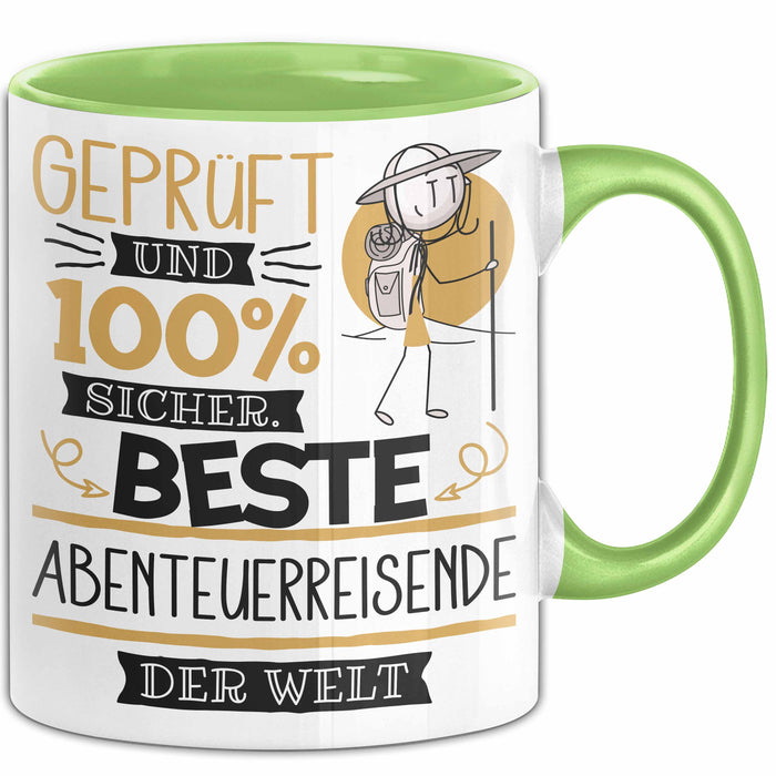 Beste Abenteuerreisende Der Welt Tasse Geschenk für Eine Abenteuerreisende Geprüft Und Sicher Geschenkidee Geburtstag Weihnachten Grün Trendation