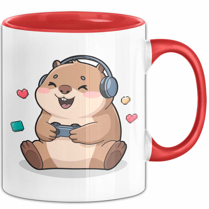 Capybara Videospieler Tasse Geschenk Lustige Geschenkidee Rot Trendation