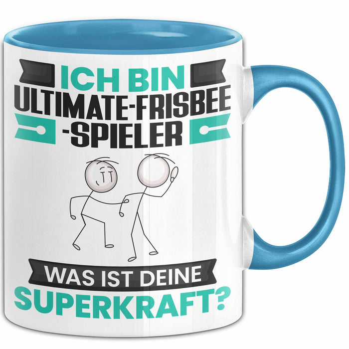 Ultimate-Frisbee-Spieler Tasse Geschenk für Ultimate-Frisbee-Spieler Geburtstag Lustiger Spruch Kaffee-Becher Was Ist Deine Superkraft Blau Trendation