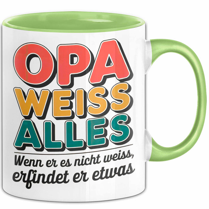 Opa Großvater Tasse Becher Geschenk Lustige Geschenkidee Spruch Opa Weiss Alles Grün Trendation