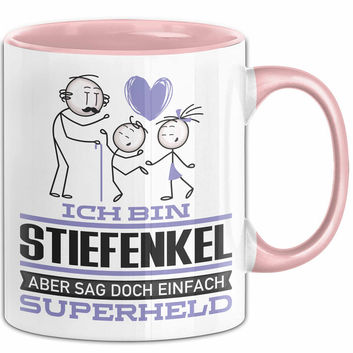 Stiefenkel Geschenk Tasse Ich Bin Stiefenkel Aber Sag Doch Einfach Superheld Lustige Geschenkdiee für Stiefenkel Kaffee-Becher Rosa Trendation