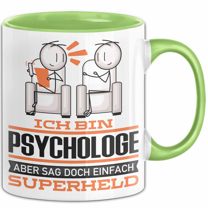 Psychologe Geschenk Tasse Ich Bin Psychologe Aber Sag Doch Einfach Superheld Lustige Geschenkdiee für Psychologe Kaffee-Becher Grün Trendation