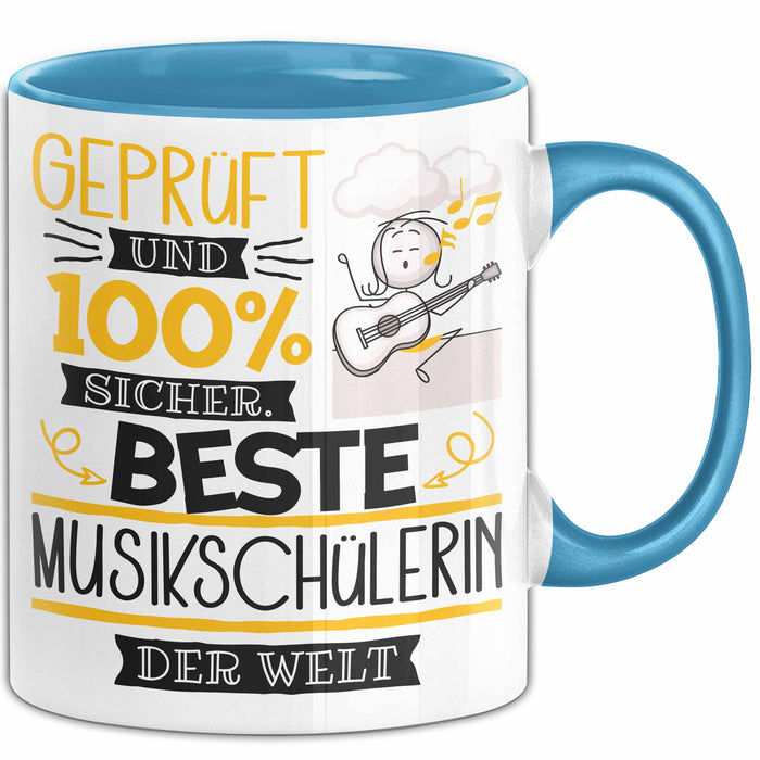 Beste Musikschülerin Der Welt Tasse Geschenk für Eine Musikschülerin Geprüft Und Sicher Geschenkidee Geburtstag Weihnachten Blau Trendation