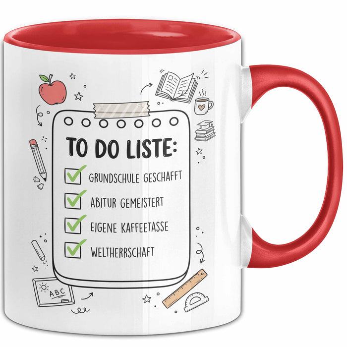 Schüler Abschluss Tasse Geschenk Lustige Geschenkidee Spruch Grundschule Geschafft Abitur Gemeistert Rot Trendation