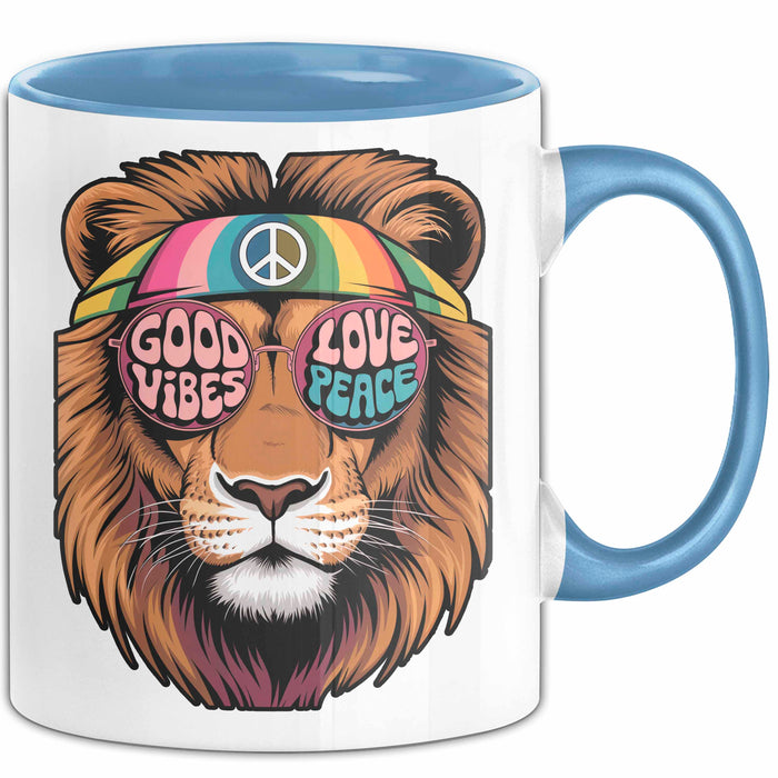 Hippie Löwe Tasse Geschenk Lustige Geschenkidee Spruch Blau Trendation