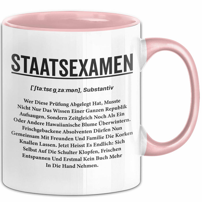 Prüfung Humor Tasse Geschenk Lustige Geschenkidee Spruch Staatsexamen Rosa Trendation