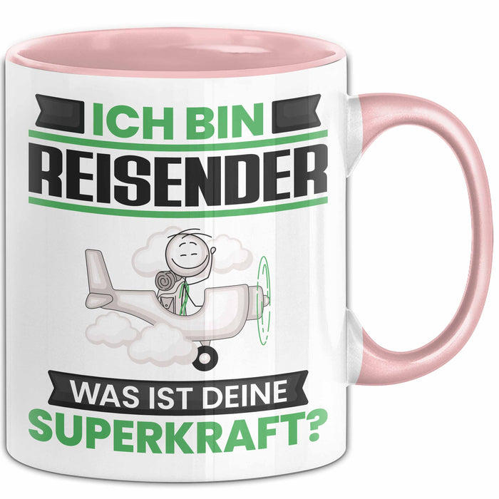 Reisender Tasse Geschenk für Reisender Geburtstag Lustiger Spruch Kaffee-Becher Was Ist Deine Superkraft Rosa Trendation