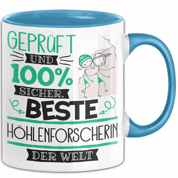 Beste Höhlenforscherin Der Welt Tasse Geschenk für Eine Höhlenforscherin Geprüft Und Sicher Geschenkidee Geburtstag Weihnachten Blau Trendation