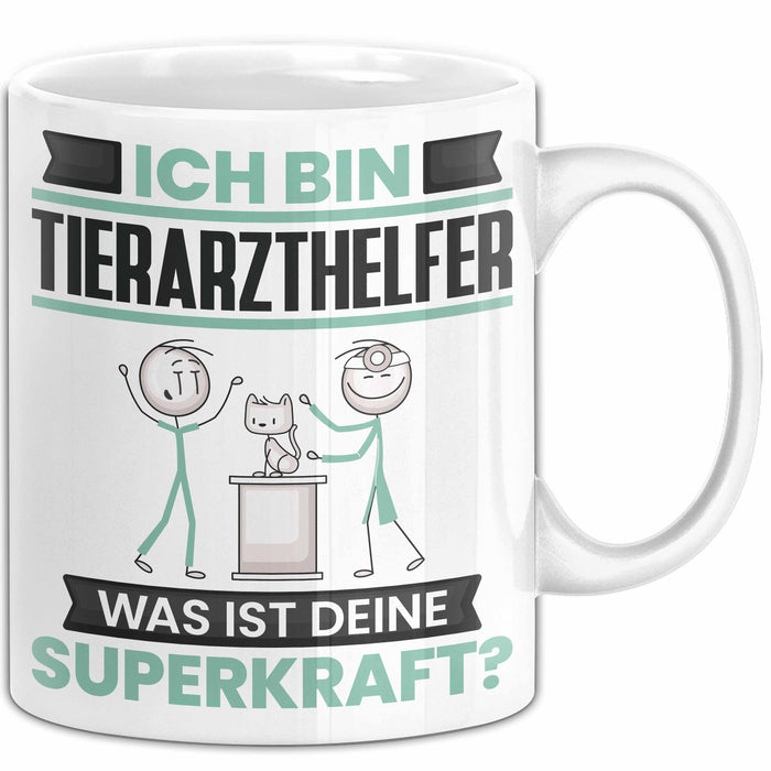 Tierarzthelfer Tasse Geschenk für Tierarzthelfer Geburtstag Lustiger Spruch Kaffee-Becher Was Ist Deine Superkraft Weiß Trendation