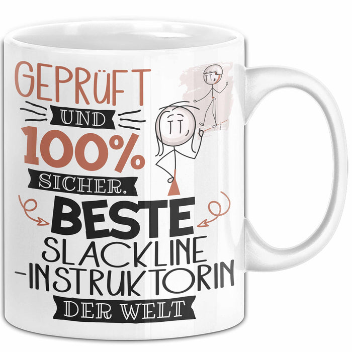 Beste Slackline-Instruktorin Der Welt Tasse Geschenk für Eine Slackline-Instruktorin Geprüft Und Sicher Geschenkidee Geburtstag Weihnachten Weiß Trendation