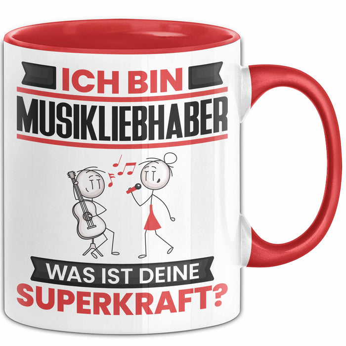 Musikliebhaber Tasse Geschenk für Musikliebhaber Geburtstag Lustiger Spruch Kaffee-Becher Was Ist Deine Superkraft Rot Trendation