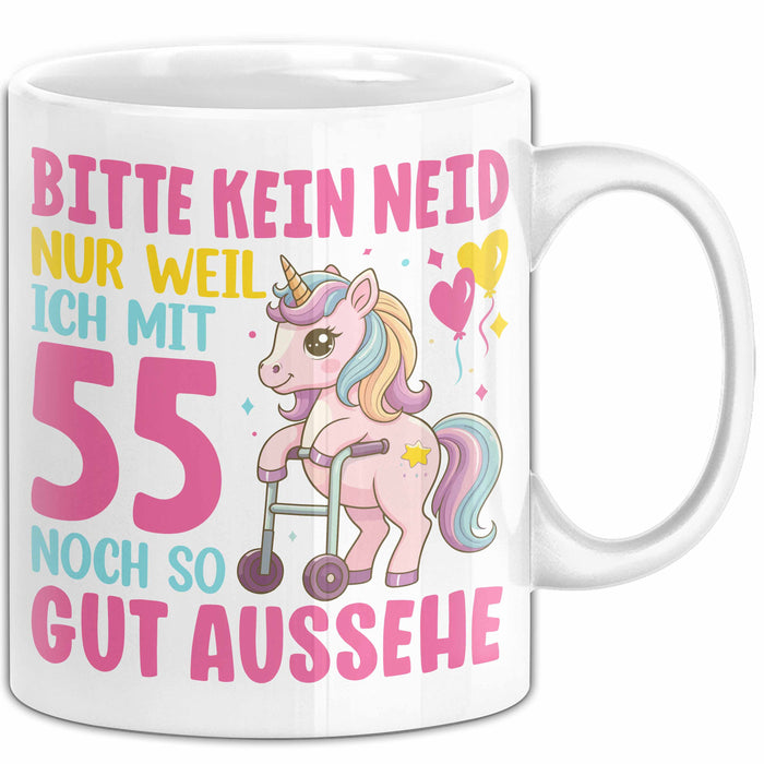 55. Geburtstag Tasse Frauen Geschenk Bitte Nur Kein Neid Nur Weil Ich mit 55 Noch So Gut Aussehe Mama Oma Weiß Trendation