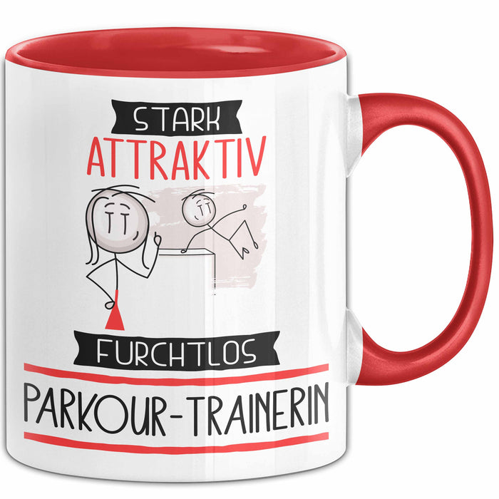 Parkour-Trainerin Tasse Geschenk Becher Stark Attraktiv Furchtlos Parkour-Trainerin Lustige Geschenkidee Rot Trendation