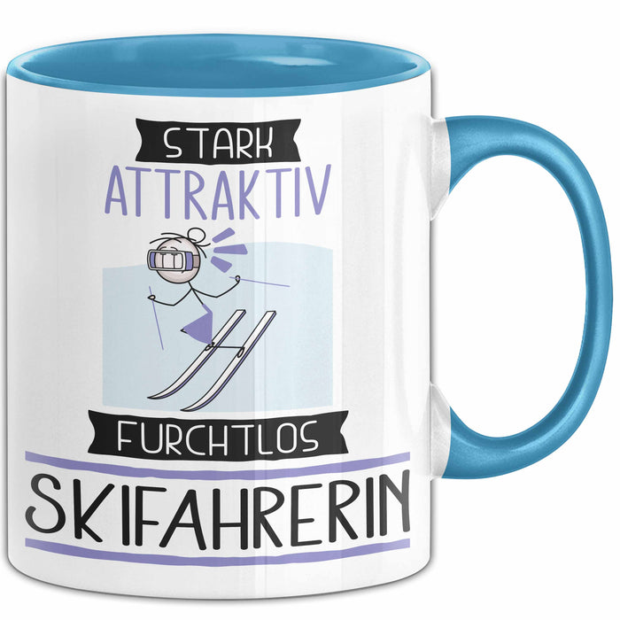 Skifahrerin Tasse Geschenk Becher Stark Attraktiv Furchtlos Skifahrerin Lustige Geschenkidee Blau Trendation