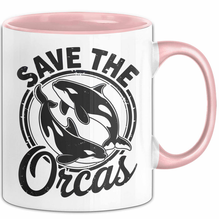 Wal Tier Tasse Geschenk Lustige Geschenkidee Spruch Rettet die Orcas Rosa Trendation