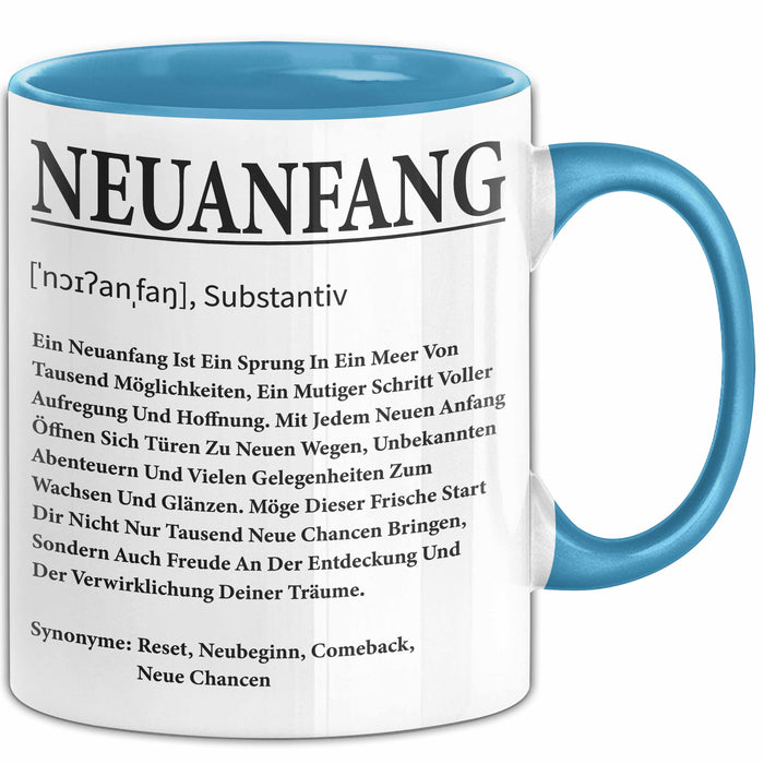 Büroarbeit Kollege Tasse Geschenk Lustige Geschenkidee Spruch Neuanfang Definition Blau Trendation