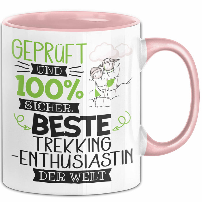 Beste Trekking-Enthusiastin Der Welt Tasse Geschenk für Eine Trekking-Enthusiastin Geprüft Und Sicher Geschenkidee Geburtstag Weihnachten Rosa Trendation