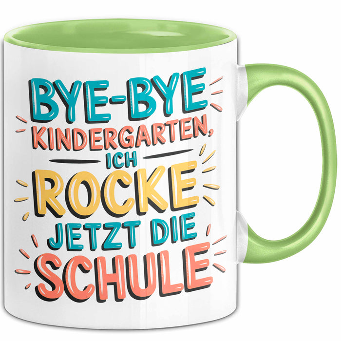 Grundschüler Tasse Geschenk Lustige Geschenkidee Spruch Bye Bye Kindergarten Grün Trendation