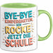 Grundschüler Tasse Geschenk Lustige Geschenkidee Spruch Bye Bye Kindergarten Grün Trendation