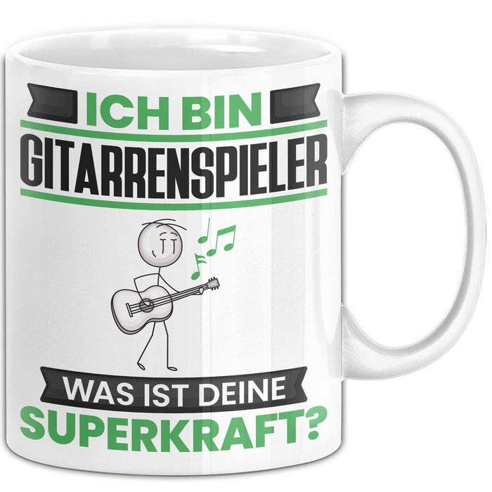 Gitarrenspieler Tasse Geschenk für Gitarrenspieler Geburtstag Lustiger Spruch Kaffee-Becher Was Ist Deine Superkraft Weiß Trendation
