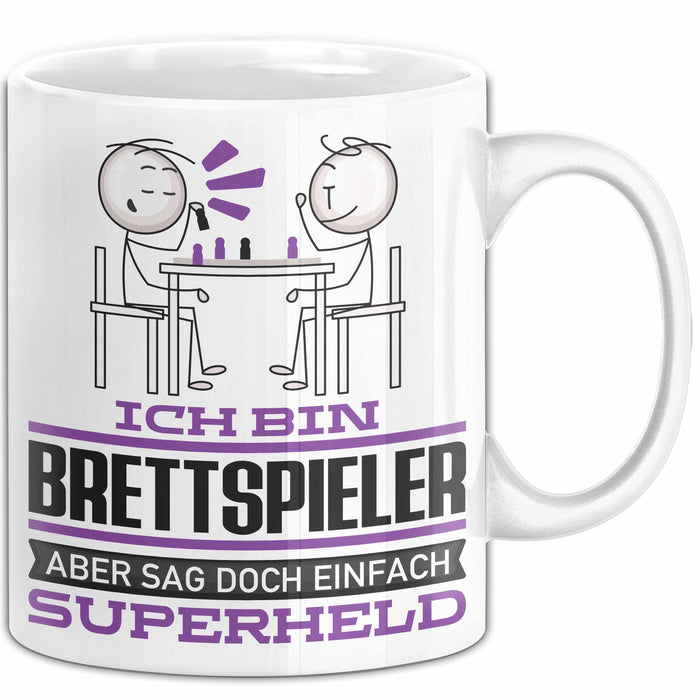 Brettspieler Geschenk Tasse Ich Bin Brettspieler Aber Sag Doch Einfach Superheld Lustige Geschenkdiee für Brettspieler Kaffee-Becher Weiß Trendation