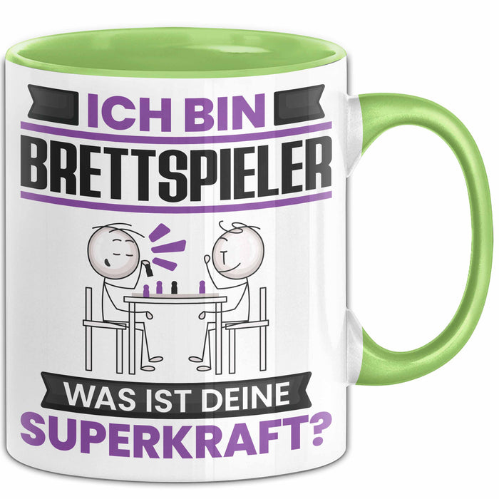 Brettspieler Tasse Geschenk für Brettspieler Geburtstag Lustiger Spruch Kaffee-Becher Was Ist Deine Superkraft Grün Trendation