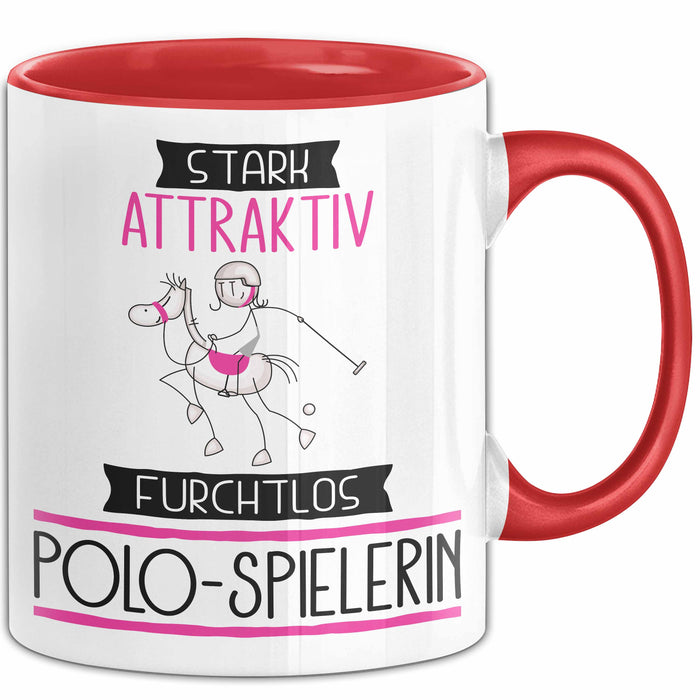 Polo-Spielerin Tasse Geschenk Becher Stark Attraktiv Furchtlos Polo-Spielerin Lustige Geschenkidee Rot Trendation