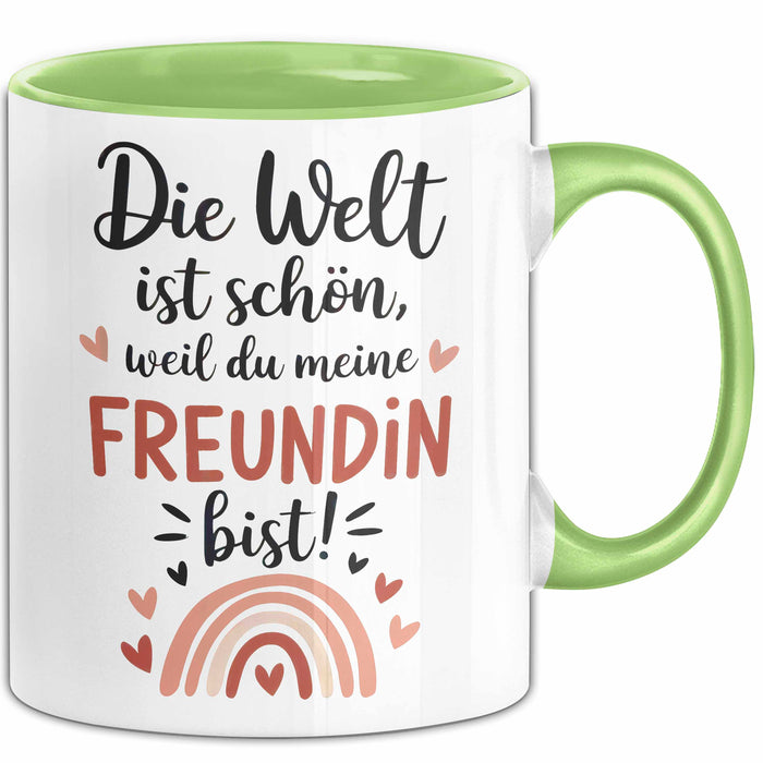 Beste Freundin Tasse Geschenk Lustige Geschenkidee Spruch Die Welt Ist Schön, Weil Du Meine Freundin Bist Grün Trendation