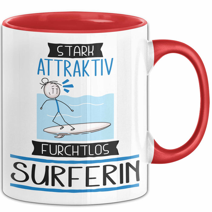 Surferin Tasse Geschenk Becher Stark Attraktiv Furchtlos Surferin Lustige Geschenkidee Rot Trendation