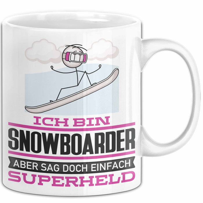 Snowboarder Geschenk Tasse Ich Bin Snowboarder Aber Sag Doch Einfach Superheld Lustige Geschenkdiee für Snowboarder Kaffee-Becher Weiß Trendation