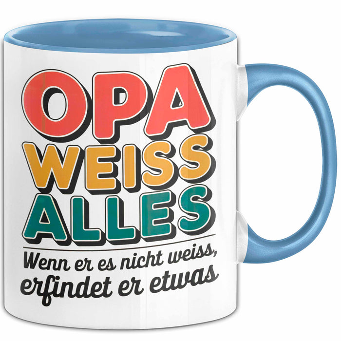 Opa Großvater Tasse Becher Geschenk Lustige Geschenkidee Spruch Opa Weiss Alles Blau Trendation
