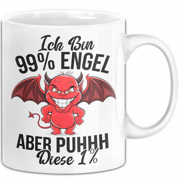 Engel Teufel Tasse Geschenk Lustige Geschenkidee Spruch Ich Bin 99% Engel Weiß Trendation