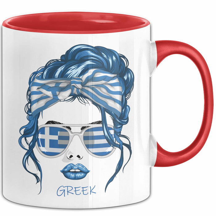 Grieche Tasse Geschenk Greek Woman Frau Becher Kaffee-Becher Rot Trendation