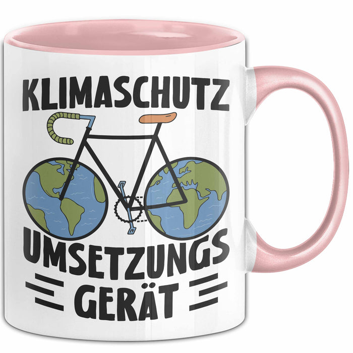Fahrradfahrer Tasse Geschenk Klimaschutz Umsetzungsgerät Geschenkidee Umweltschutz Klimafreundlich Becher Rosa Trendation