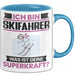 Skifahrer Tasse Geschenk für Skifahrer Geburtstag Lustiger Spruch Kaffee-Becher Was Ist Deine Superkraft Blau Trendation
